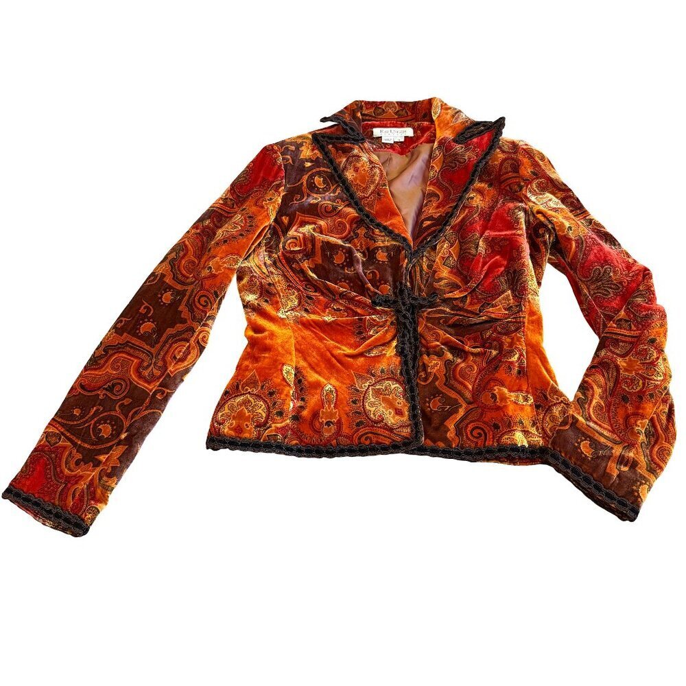 Kay Unger New York Bold Orange Velvet Blazer Jacket Y2k Retro Silk Size 10